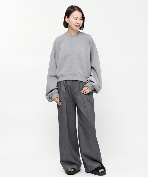 PRE_(プレ)の「【PRE_/プレ】別注cropped Big sleeve sweat Pullover(スウェット・レディース・チャコールグレー/ホワイト・FREE)」の19枚目の写真