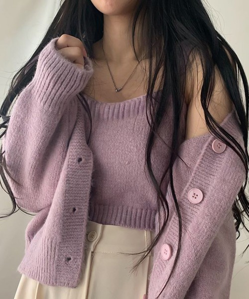 Girly Doll(ガーリードール)の「ニットカーディガン&ビスチェ 2点セット(ニット/セーター・レディース・グリーン/ネイビー/モカ/パープル/ブラック/ブラウン・FREE)」の6枚目の写真