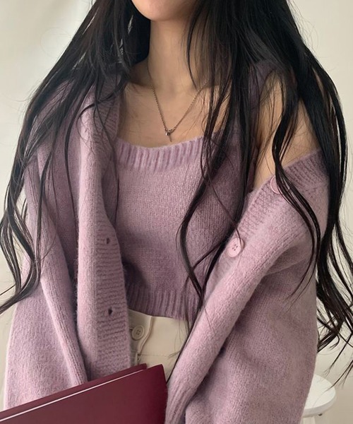 Girly Doll(ガーリードール)の「ニットカーディガン&ビスチェ 2点セット(ニット/セーター・レディース・グリーン/ネイビー/モカ/パープル/ブラック/ブラウン・FREE)」の22枚目の写真