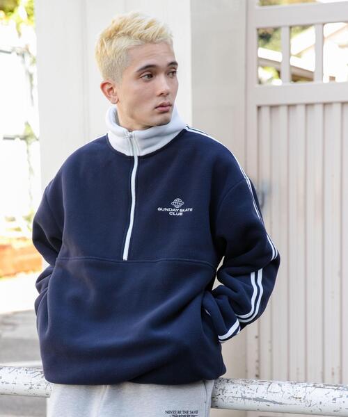 WEGO（ウィゴー）の「WEGO/フリースワンポイントハーフZIPプルオーバー（スウェット・メンズ・ブラック/オフホワイト/ネイビー・MEDIUM/LARGE）」の4枚目の写真