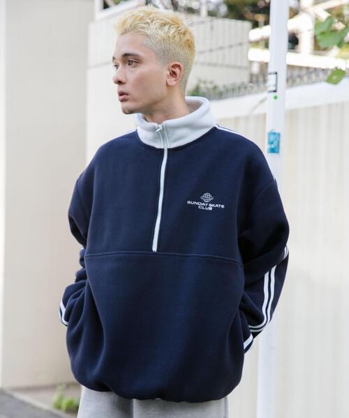 WEGO（ウィゴー）の「WEGO/フリースワンポイントハーフZIPプルオーバー（スウェット・メンズ・ブラック/オフホワイト/ネイビー・MEDIUM/LARGE）」の12枚目の写真