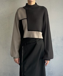 &g'aime | 【&g'aime】リブミックスバイカラーハイネックニットトップス(ニット/セーター)