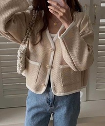 Twinkle;pm（トゥインクルピーエム）の「ﾃﾞｻﾞｲﾝ釦ﾊﾞｲｶﾗｰｼﾞｬｹｯﾄ（ノーカラージャケット）」