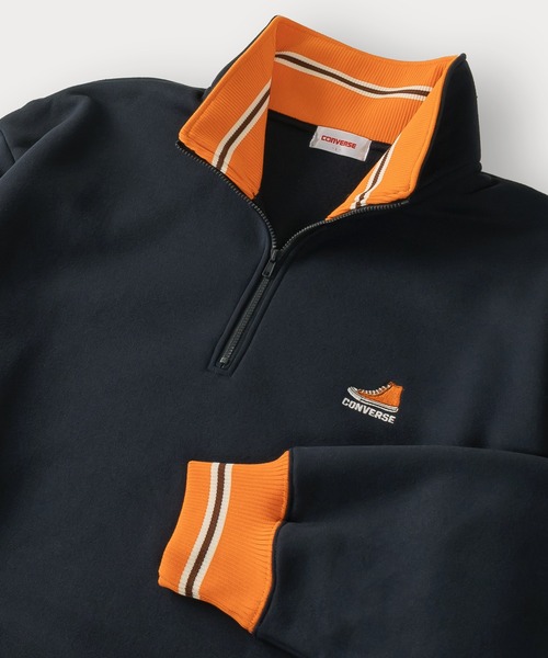 ★コンバースシューズ刺繍＆ロゴリブラインハーフジップスウェット★