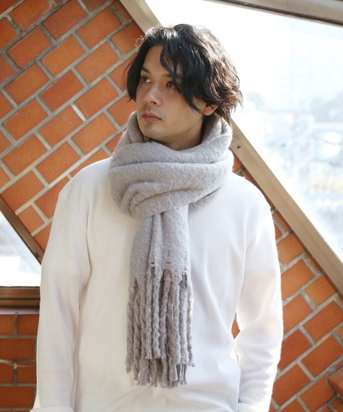 ８(eight)（エイト）の「無地ブークレマフラー（マフラー・メンズ・ライトグレー/ブラック/ベージュ/アイボリー/ブルー・FREE）」の20枚目の写真