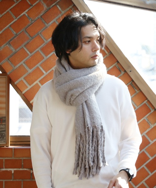 ８(eight)（エイト）の「無地ブークレマフラー（マフラー・メンズ・ライトグレー/ブラック/ベージュ/アイボリー/ブルー・FREE）」の21枚目の写真