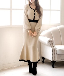 Julia Boutique | ロング丈 パイピングマーメイドニットワンピース(ワンピース)