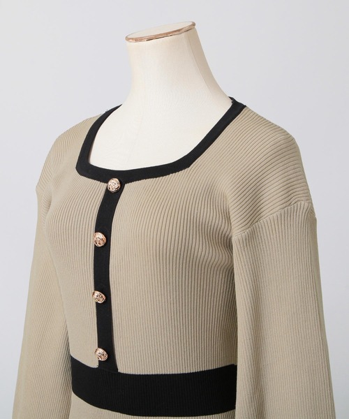 Julia Boutique（ジュリアブティック）の「ロング丈 パイピングマーメイドニットワンピース（ワンピース・レディース・ブラック/ベージュ・LONG）」の15枚目の写真