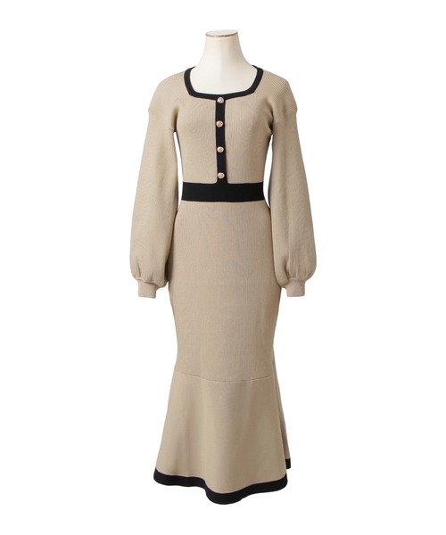 Julia Boutique（ジュリアブティック）の「ロング丈 パイピングマーメイドニットワンピース（ワンピース・レディース・ブラック/ベージュ・LONG）」の18枚目の写真