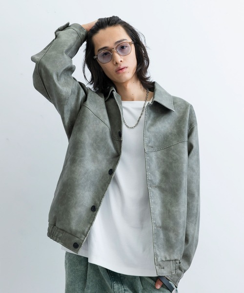 JUNRED（ジュンレッド）の「ヴィンテージウォッシュレザーバイカーブルゾン（ブルゾン・メンズ・ダークブラウン/ベージュ/グレー系その他/ブラック・L/M）」の9枚目の写真