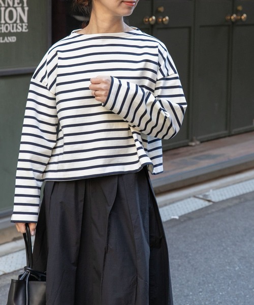 FORK&SPOON（フォークアンドスプーン）の「FORK&SPOON　クロップドボートネックボーダー（Tシャツ/カットソー・レディース・ブルー系その他/ホワイト系その他・1）」の18枚目の写真