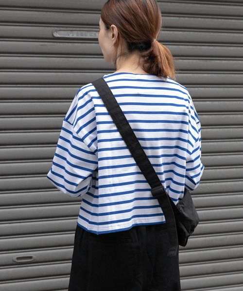 FORK&SPOON（フォークアンドスプーン）の「FORK&SPOON　クロップドボートネックボーダー（Tシャツ/カットソー・レディース・ブルー系その他/ホワイト系その他・1）」の9枚目の写真