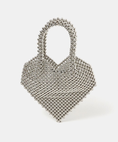FOREVER 21(フォーエバー トゥエンティーワン)の「ビーズハートバッグ(ハンドバッグ・レディース・シルバー・FREE)」の1枚目の写真