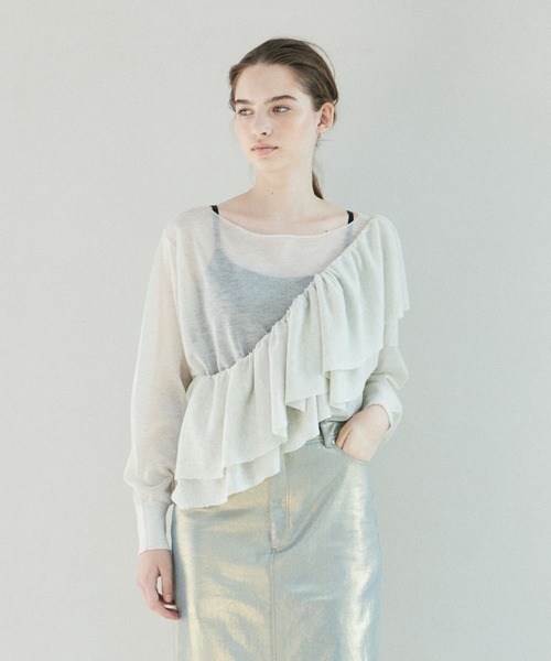 INED CLARO（イネドクラロ）の「シアーニットプルオーバー（ニット/セーター・レディース・グレー/ブラック・フリー）」の2枚目の写真