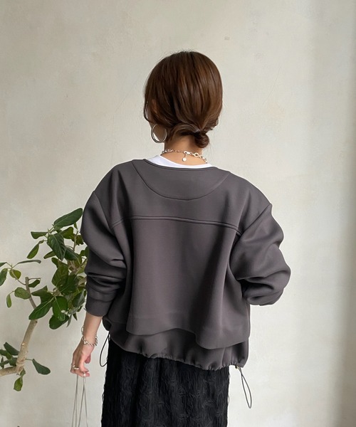 DouDou(ドゥドゥ)の「【WEB限定】ドロストショートブルゾン(その他アウター・レディース・オフホワイト/チャコールグレー/グレイッシュベージュ・FREE)」の19枚目の写真