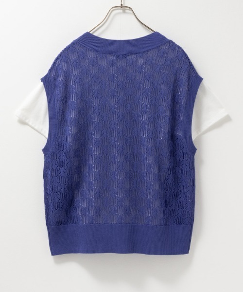 NAVY(ネイビー)の「NAVY 透かしシアーVネックベスト+インナーTシャツセット アンサンブル(アンサンブル・レディース・ブルー/ライム/ベージュ・L/M)」の9枚目の写真