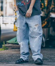 RAGEBLUE | ダメージルーズフィットストレートデニムパンツ(デニムパンツ)