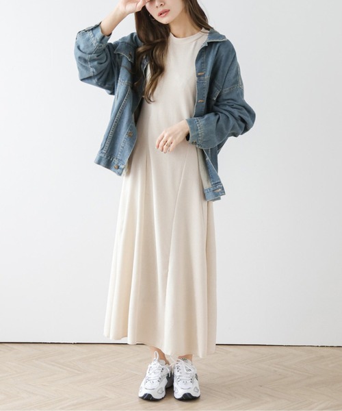 La-gemme(ラジェム)の「ワッフルフレアワンピース(ワンピース・レディース・アイボリー/チャコール/ベージュ/ブラック・M/L)」の6枚目の写真