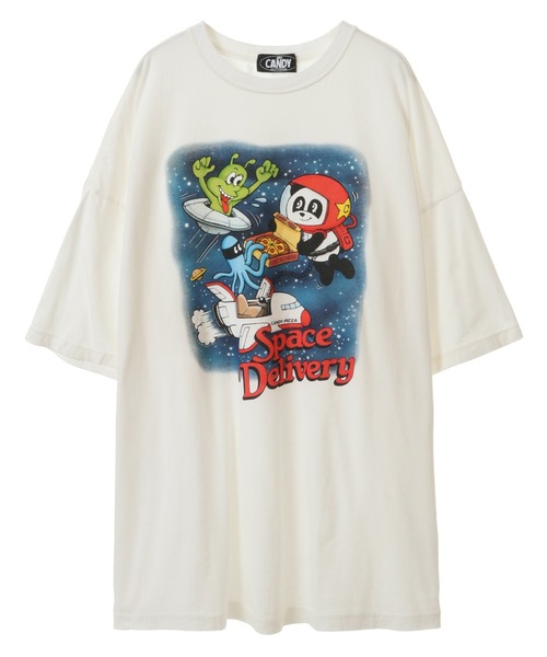 Candy Stripper(キャンディストリッパー)の「SPACE DELIVERY BIG BIG Tシャツ(Tシャツ/カットソー・レディース・オフホワイト/ブラック/パープル・2)」の1枚目の写真