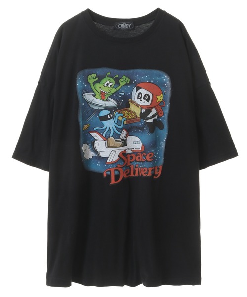 Candy Stripper(キャンディストリッパー)の「SPACE DELIVERY BIG BIG Tシャツ(Tシャツ/カットソー・レディース・オフホワイト/ブラック/パープル・2)」の2枚目の写真