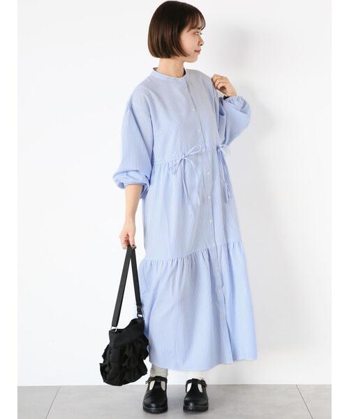 ehka sopo（エヘカソポ）の「ストライプティアードワンピース（ワンピース・レディース・グリーン/サックスブルー/ブラック・F）」の4枚目の写真