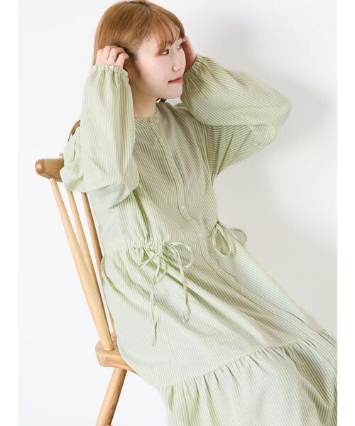 ehka sopo（エヘカソポ）の「ストライプティアードワンピース（ワンピース・レディース・グリーン/サックスブルー/ブラック・F）」の5枚目の写真