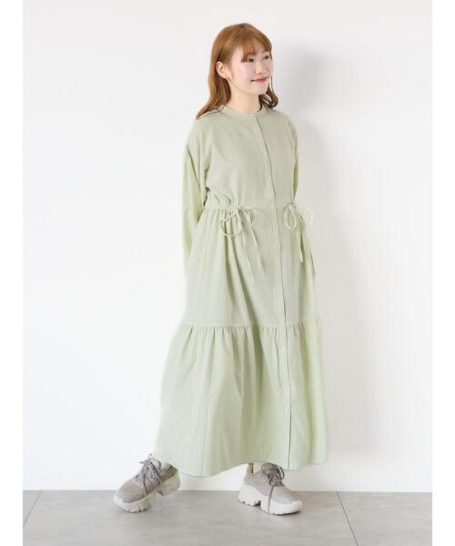 ehka sopo（エヘカソポ）の「ストライプティアードワンピース（ワンピース・レディース・グリーン/サックスブルー/ブラック・F）」の6枚目の写真