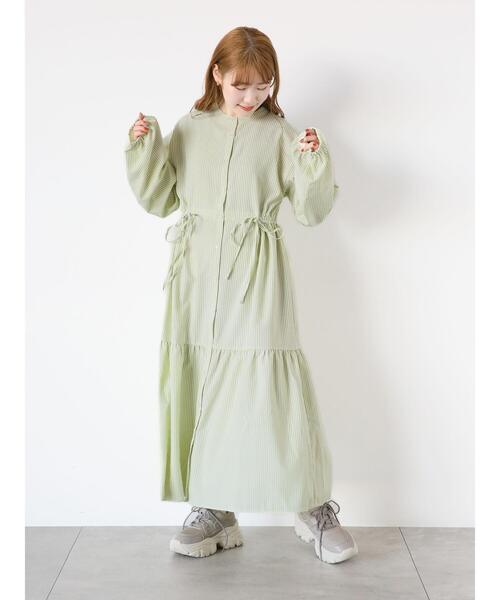 ehka sopo（エヘカソポ）の「ストライプティアードワンピース（ワンピース・レディース・グリーン/サックスブルー/ブラック・F）」の7枚目の写真