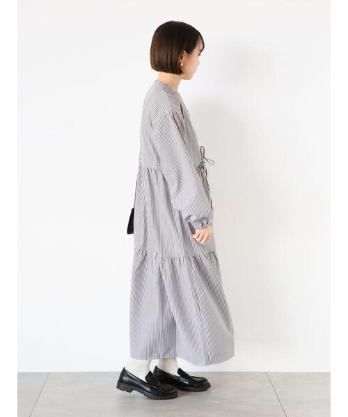 ehka sopo（エヘカソポ）の「ストライプティアードワンピース（ワンピース・レディース・グリーン/サックスブルー/ブラック・F）」の9枚目の写真