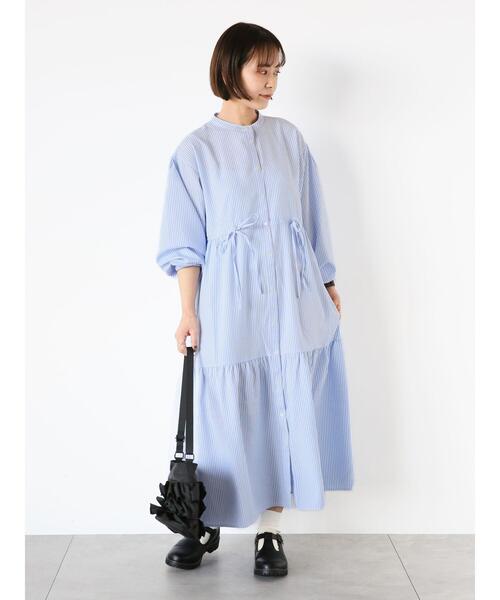 ehka sopo（エヘカソポ）の「ストライプティアードワンピース（ワンピース・レディース・グリーン/サックスブルー/ブラック・F）」の11枚目の写真