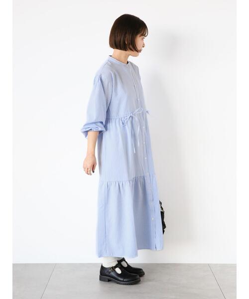 ehka sopo（エヘカソポ）の「ストライプティアードワンピース（ワンピース・レディース・グリーン/サックスブルー/ブラック・F）」の12枚目の写真