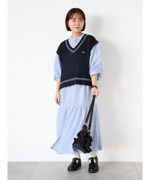 ehka sopo（エヘカソポ）の「ストライプティアードワンピース（ワンピース・レディース・グリーン/サックスブルー/ブラック・F）」の13枚目の写真