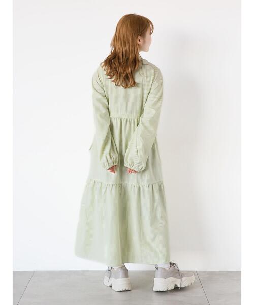 ehka sopo（エヘカソポ）の「ストライプティアードワンピース（ワンピース・レディース・グリーン/サックスブルー/ブラック・F）」の16枚目の写真