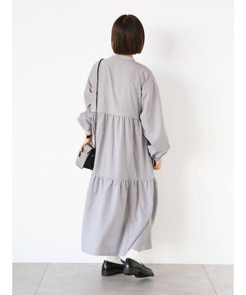 ehka sopo（エヘカソポ）の「ストライプティアードワンピース（ワンピース・レディース・グリーン/サックスブルー/ブラック・F）」の19枚目の写真