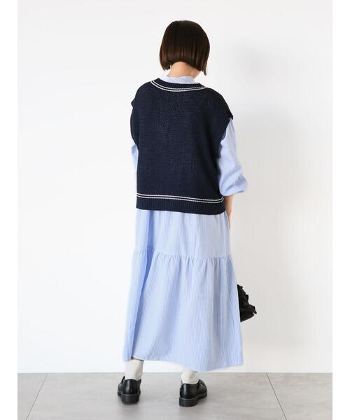 ehka sopo（エヘカソポ）の「ストライプティアードワンピース（ワンピース・レディース・グリーン/サックスブルー/ブラック・F）」の22枚目の写真