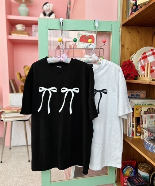 ipugo(イプゴ)の「ipugo/イプゴ リボンビッグT 夏物 夏服(Tシャツ/カットソー・レディース・ホワイト/ブラック・FREE)」の8枚目の写真