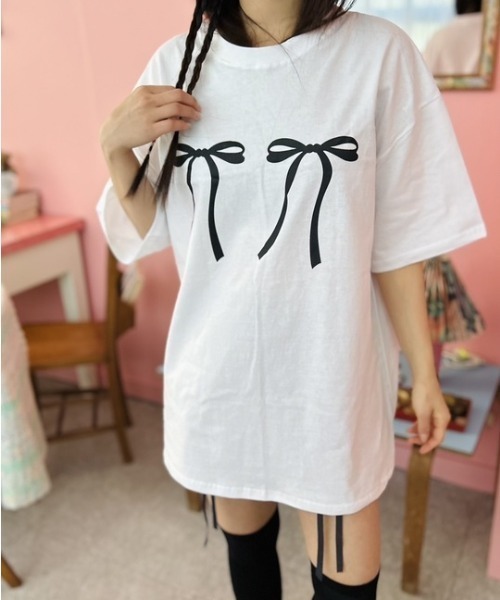ipugo(イプゴ)の「ipugo/イプゴ リボンビッグT 夏物 夏服(Tシャツ/カットソー・レディース・ホワイト/ブラック・FREE)」の13枚目の写真