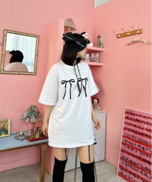 ipugo(イプゴ)の「ipugo/イプゴ リボンビッグT 夏物 夏服(Tシャツ/カットソー・レディース・ホワイト/ブラック・FREE)」の19枚目の写真