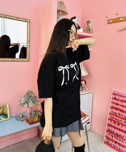 ipugo(イプゴ)の「ipugo/イプゴ リボンビッグT 夏物 夏服(Tシャツ/カットソー・レディース・ホワイト/ブラック・FREE)」の6枚目の写真