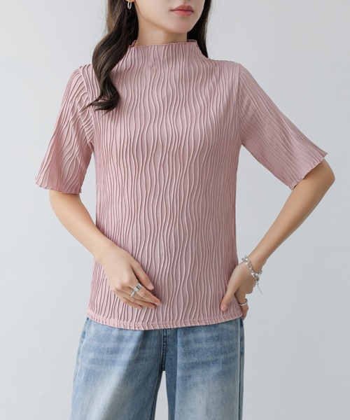 emi+（エミプラス）の「ウェーブジャガードメロープチハイネックTEE（Tシャツ/カットソー・レディース・グレー/アイボリー/ブラック/ピンク/グリーン・FREE）」の7枚目の写真