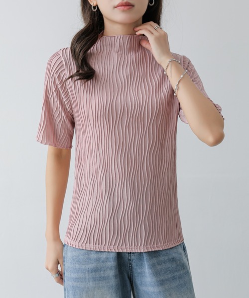 emi+（エミプラス）の「ウェーブジャガードメロープチハイネックTEE（Tシャツ/カットソー・レディース・グレー/アイボリー/ブラック/ピンク/グリーン・FREE）」の8枚目の写真