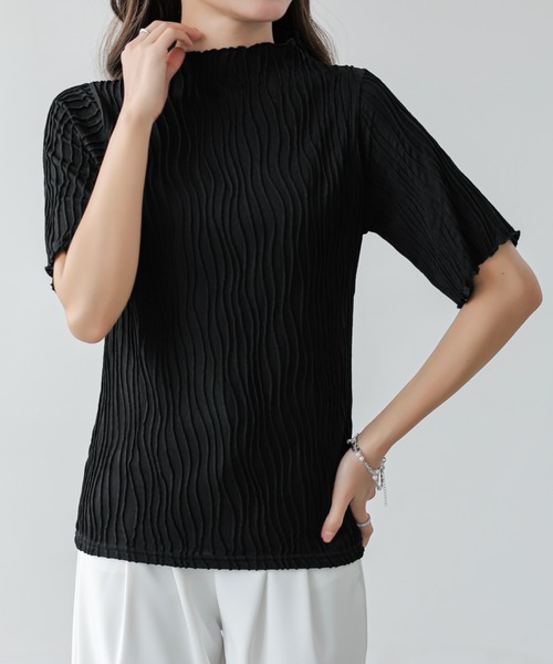 emi+（エミプラス）の「ウェーブジャガードメロープチハイネックTEE（Tシャツ/カットソー・レディース・グレー/アイボリー/ブラック/ピンク/グリーン・FREE）」の19枚目の写真