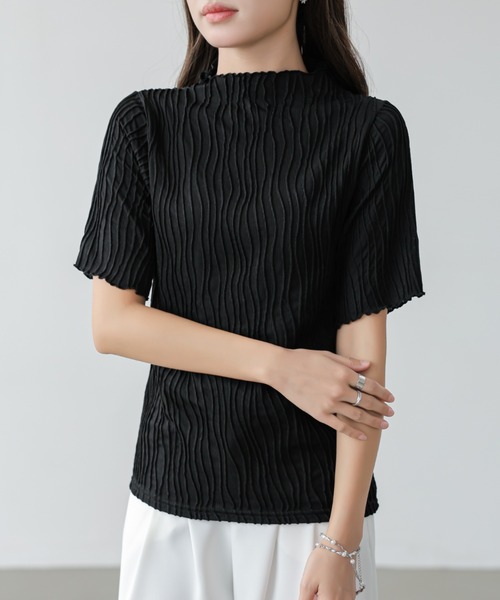emi+（エミプラス）の「ウェーブジャガードメロープチハイネックTEE（Tシャツ/カットソー・レディース・グレー/アイボリー/ブラック/ピンク/グリーン・FREE）」の20枚目の写真