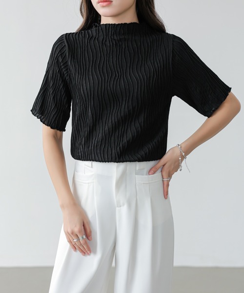 emi+（エミプラス）の「ウェーブジャガードメロープチハイネックTEE（Tシャツ/カットソー・レディース・グレー/アイボリー/ブラック/ピンク/グリーン・FREE）」の21枚目の写真