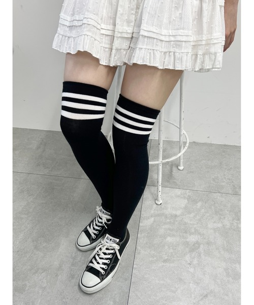 PHILLY（フィリー）の「【PHILLY】ラインニーハイソックス（ソックス/靴下・レディース・ホワイト/ブラック/グレー・FREE）」の3枚目の写真