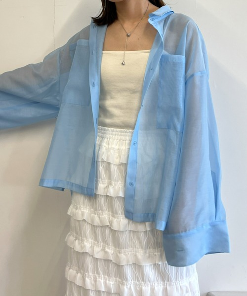 Olu.（オルドット）の「ワイドスリーブシアーシャツ（シャツ/ブラウス・レディース・ブルー/ブラック/ベージュ・FREE）」の6枚目の写真