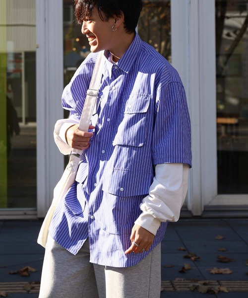 ZIP FIVE（ジップファイブ）の「【ZIP FIVE】 TCブロード マルチポケット オーバーサイズ ハーフスリーブ シャツ（シャツ/ブラウス・メンズ・チャコール/ブルー系/ホワイト/ホワイト系/ブルー・MEDIUM/LARGE）」の15枚目の写真