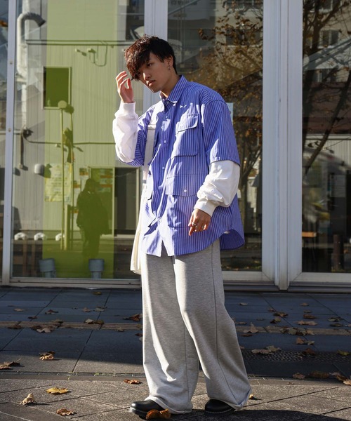 ZIP FIVE（ジップファイブ）の「【ZIP FIVE】 TCブロード マルチポケット オーバーサイズ ハーフスリーブ シャツ（シャツ/ブラウス・メンズ・チャコール/ブルー系/ホワイト/ホワイト系/ブルー・MEDIUM/LARGE）」の13枚目の写真