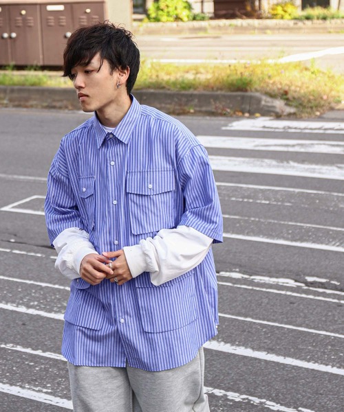 ZIP FIVE（ジップファイブ）の「【ZIP FIVE】 TCブロード マルチポケット オーバーサイズ ハーフスリーブ シャツ（シャツ/ブラウス・メンズ・チャコール/ブルー系/ホワイト/ホワイト系/ブルー・MEDIUM/LARGE）」の16枚目の写真