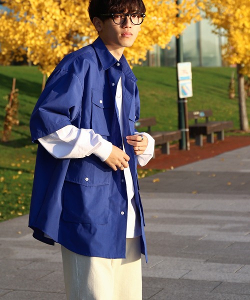 ZIP FIVE（ジップファイブ）の「【ZIP FIVE】 TCブロード マルチポケット オーバーサイズ ハーフスリーブ シャツ（シャツ/ブラウス・メンズ・チャコール/ブルー系/ホワイト/ホワイト系/ブルー・MEDIUM/LARGE）」の21枚目の写真